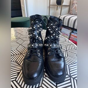 Zara Black Studded Combat Boots